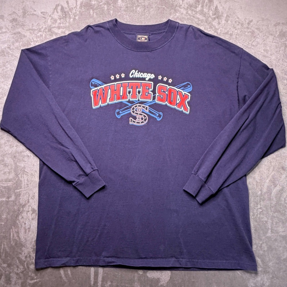 Vtg Majestic Chicago White Sox Shirt Mens 2XL Long Sleeve Cooperstown Navy MLB